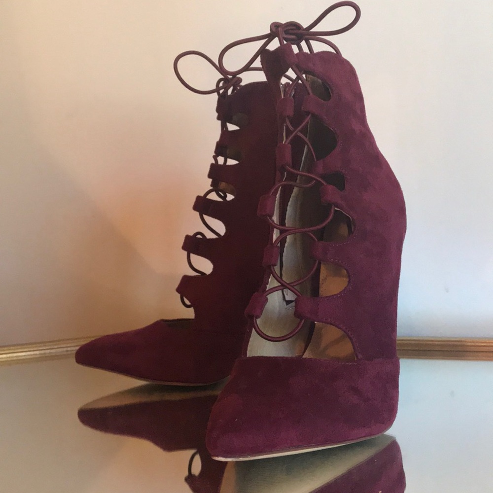 Burgundy lace up heels